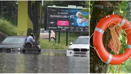 Na snímke zaplavené autá na Ružinovskej ulici pod mimoúrovňovou križovatkou s Bajkalskou ulicou v Bratislave po silnej búrke 6. júna 2018.