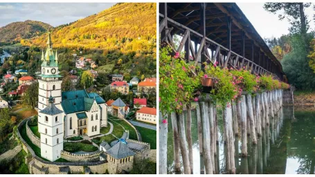 Na snímke Kremnica a drevený most v Kolárove.