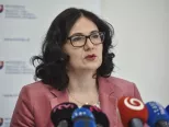 Na snímke ministerka školstva, vedy, výskumu a športu SR Martina Lubyová počas tlačovej konferencie pri príležitosti konania maturitných skúšok 12. marca 2019 na Strednej odbornej škole pedagogickej v Bratislave. 