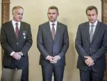 Na archívnej snímke zľava prezident SR Andrej Kiska, predseda vlády SR Peter Pellegrini a predseda NR SR Andrej Danko.