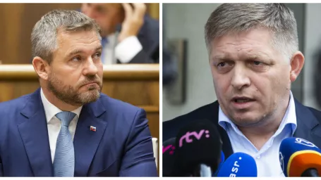 Na snímke premiér Peter Pellegrini a predseda strany SMER-SD Robert Fico.