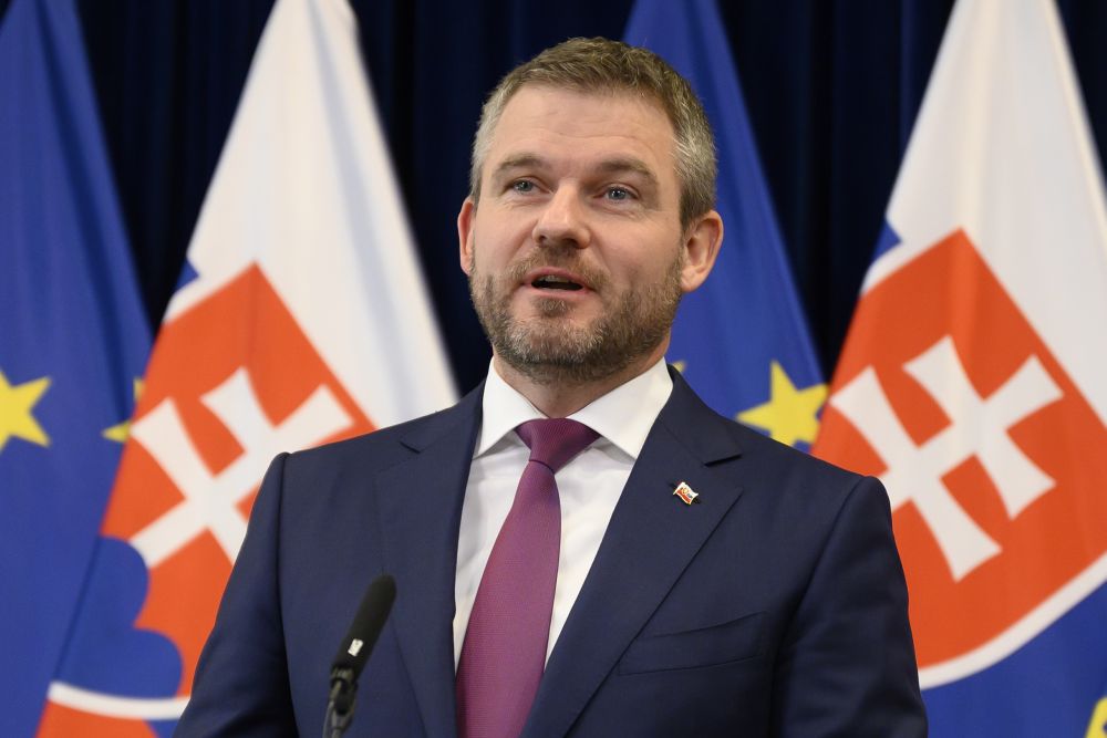 Na snímke predseda vlády SR Peter Pellegrini počas vyhlásenia k vzniku Slovenskej republiky 1. januára 2020 v Bratislave.