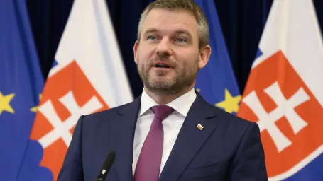 Na snímke predseda vlády SR Peter Pellegrini počas vyhlásenia k vzniku Slovenskej republiky 1. januára 2020 v Bratislave.