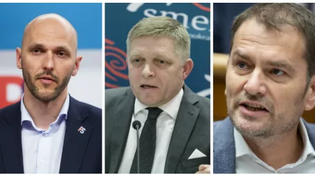 Na snímke Michal Truban, Robert Fico a Igor Matovič.