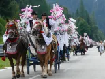 Na snímke konský vozový sprievod v rámci 56. ročníka medzinárodného folklórneho festivalu Jánošikove dni v Terchovej 5. augusta 2018.