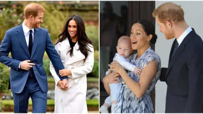 Archívne snímky. Na druhej snímke je britský princ Harry (vpravo), jeho manželka Meghan (druhá sprava), ich štvormesačný syn Archie.