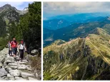 Na snímke vľavo turisti turisti na chodníku pri Popradskom plese vo Vysokých Tatrách, vpravo na leteckej snímke vrchol Chopka v Národnom parku Nízke Tatry.