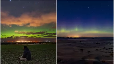 Polárna žiara na oblohe v Škótsku.