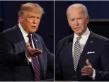 Na kombosnímke z 29. septembra 2020 zľava americký prezident Donald Trump a bývalý americký viceprezident Joe Biden počas prvej predvolebnej prezidentskej debaty v Clevelande.