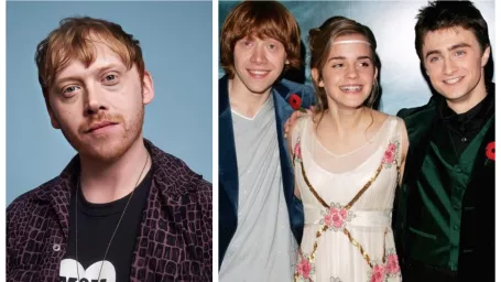 Vľavo Rupert Grint, vpravo aj s Emmou Watson a Danielom Radcliffom