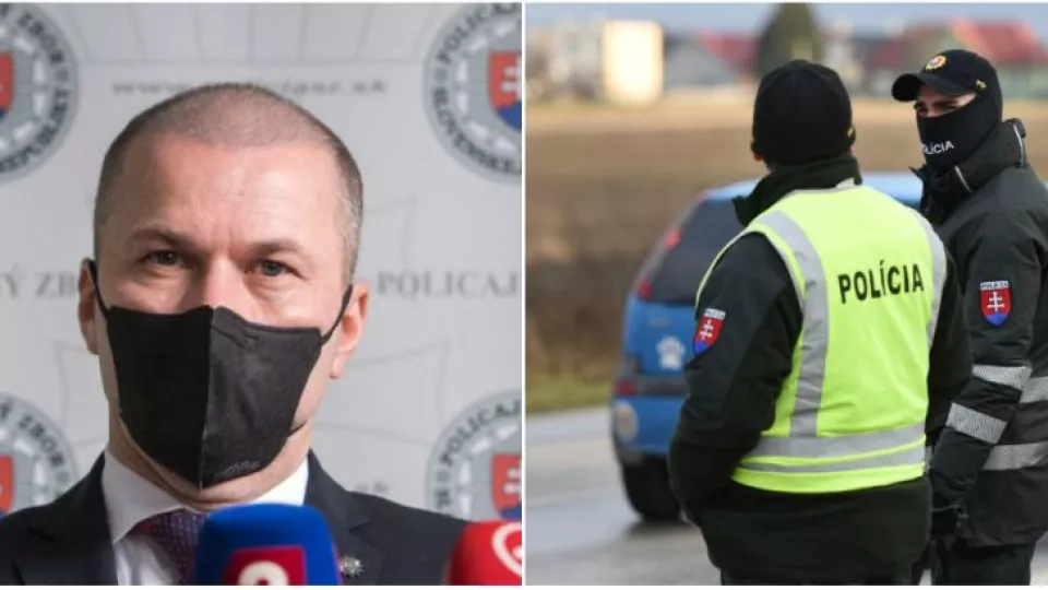 Dočasný prezident Policajného zboru SR Peter Kovařík (vľavo) a policajná hliadka