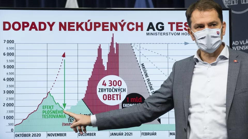 Na snímke predseda vlády SR Igor Matovič (OĽaNO) počas tlačovej konferencie.