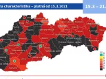 Mapa okresov podľa COVID automatu od pondelka 15. marca