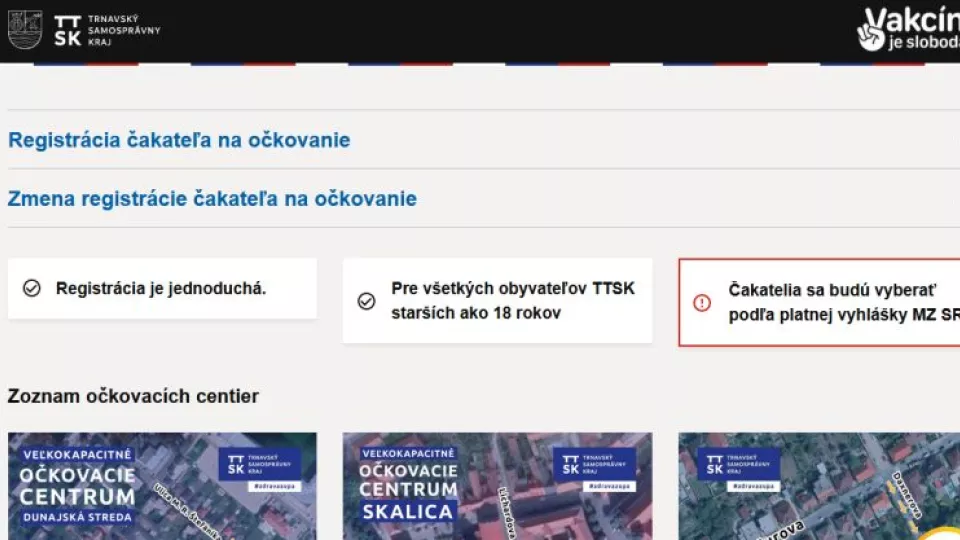 Trnavský kraj spustil čakáreň na očkovanie pre obyvateľov s chronickými chorobami