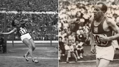 Dana Zátopková a Emil Zátopek na olympijských hrách.