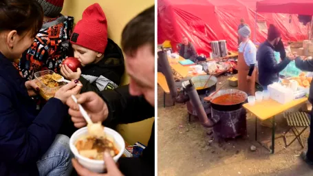 Zábery z hraníc / Provizórna kuchyňa slovenských kuchárov bez hraníc.