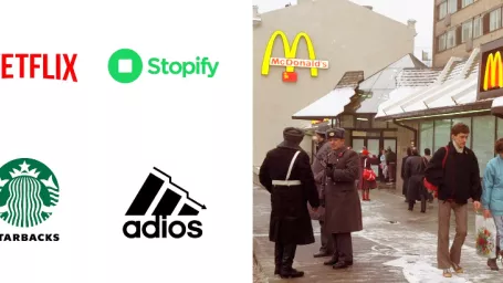 Zmenené logá firiem, ktoré odchádzajú z Ruska / Prvá prevádzka McDonald's v Rusku