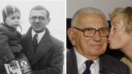 Nicholas Winton pred vojnou / V roku 2002 so ženou, ktorú zachránil, keď mala 11 rokov