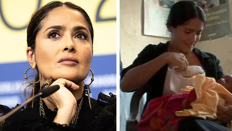 Salma Hayek v roku 2020 a 2008 v Sierra Leone