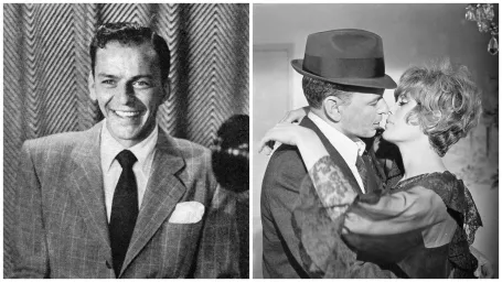 Vľavo: Frank Sinatra v roku 1950, vpravo s Jill St. John vo filme Tony Rome