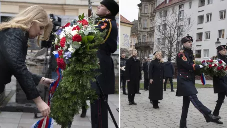 Prezidentka SR Zuzana Čaputová počas pietneho aktu k Pamätníku holokaustu.