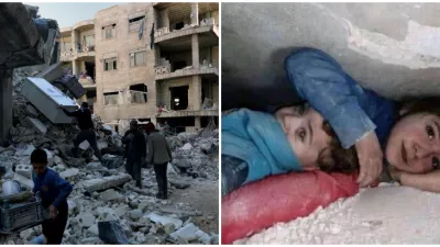 Mesto Džindíras v provincii Aleppo na severe Sýrie / Sedemročné sýrske dievča s bratom