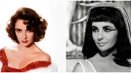 Vľavo Elizabeth Taylor v roku 1955, vpravo ako Cleopatra v roku 1961.