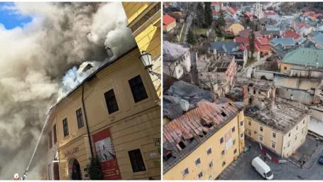 Banka lásky v plameňoch/ Pohľad na vyhorenú Štiavnicu