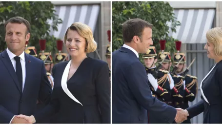 Francúzsky prezident Emmanuel Macron a prezidentka SR Zuzana Čaputová.