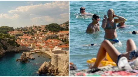 Vľavo Dubrovnik, vpravo pláź v meste Rijeka.