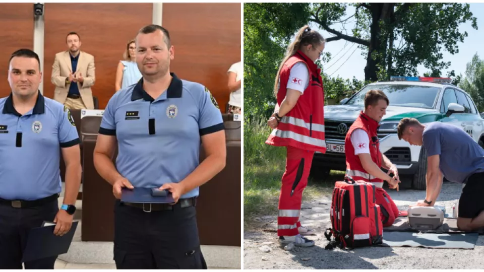 Vľavo ocenení policajti.