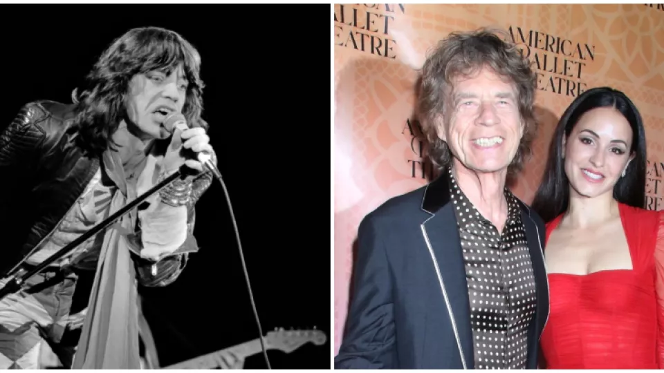 Mick Jagger v roku 1976 a so snúbenicou Melaniou Hamrickovou.