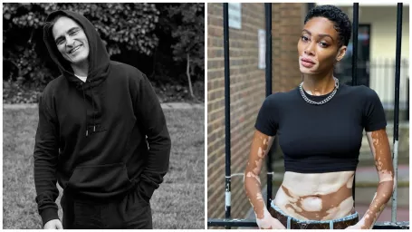 Herec Joaquin Phoenix (vľavo) a modelka Winnie Harlow (vpravo).