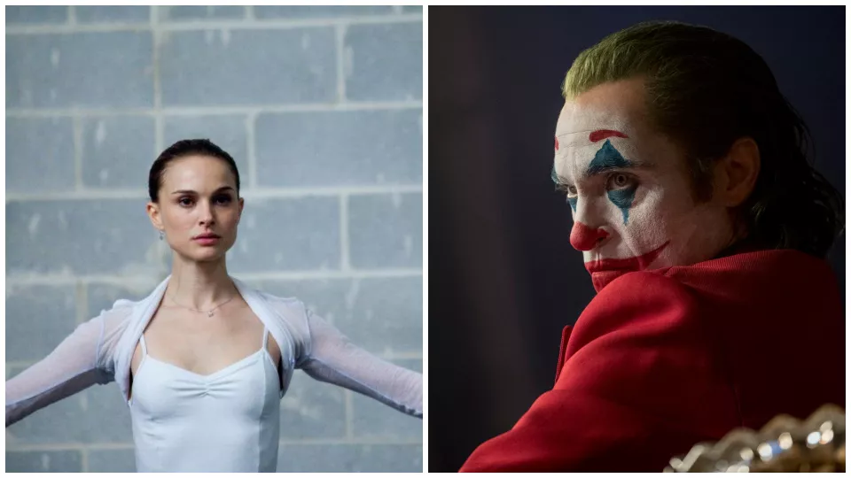 Natalie Portman vo filme Čierna labuť (vľavo) a Joaquin Phoenix vo filme Joker (vpravo).