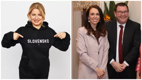 Slovenská prezidentka Zuzana Čaputová (vľavo) a bývalá novozélandská premiérka Jacinda Ardern (vpravo).