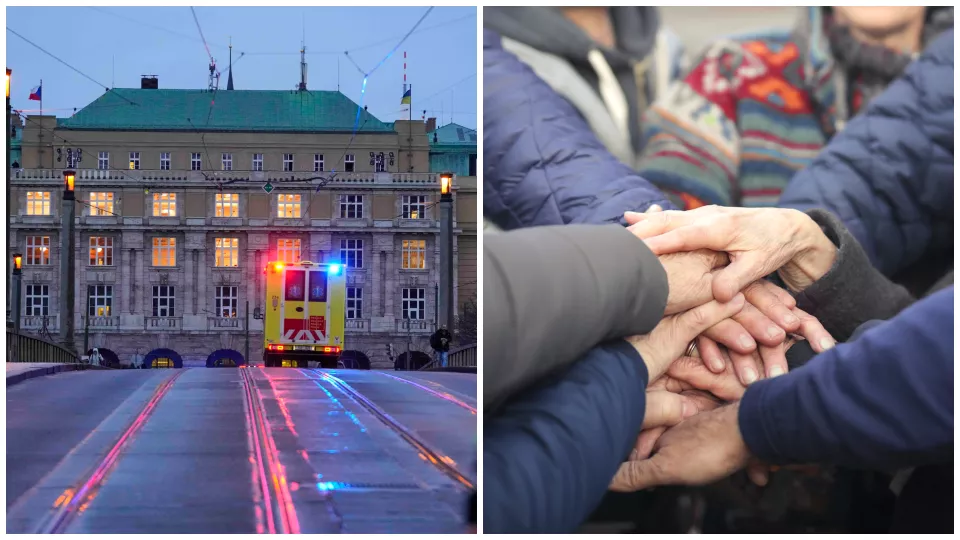 Policajti a záchranári na Filozofickej fakulte Univerzity Karlovej (FF UK) po streľbe v centre Prahy 21. decembra 2023 / Ilustračná fotografia