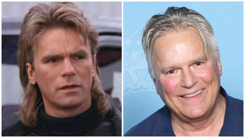 Vľavo Richard Dean Anderson ako MacGyver, vpravo v roku 2019.