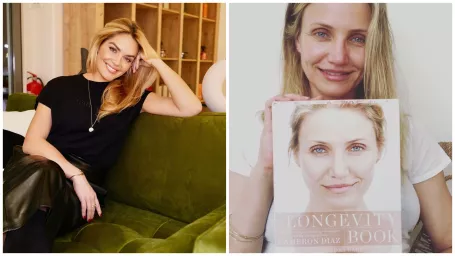 Česká modelka Taťána Kuchařová (vľavo) a americká herečka Cameron Diaz (vpravo).