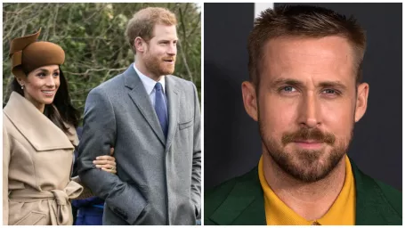 Britský princ Harry s manželkou Meghan / Kanadský herec Ryan Gosling