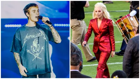 Spevák Justin Bieber (vľavo) a speváčka Lady Gaga (vpravo).