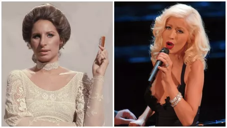 Herečka a speváčka Barbra Streisand (vľavo) a speváčka Christina Aguilera (vpravo).