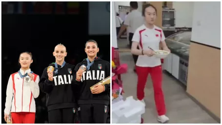 Čínska gymnastka Čou Ja-čchin na olympiáde v Paríži a v rodinnej reštaurácii.