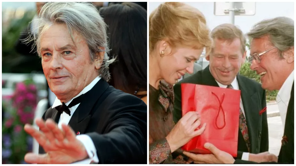 Alain Delon s Dagmar Havlovou a Václavom Havlom.