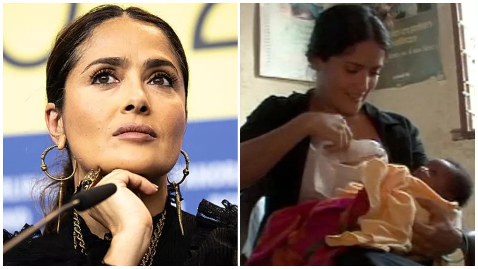 Salma Hayek v roku 2020 a 2008 v Sierra Leone