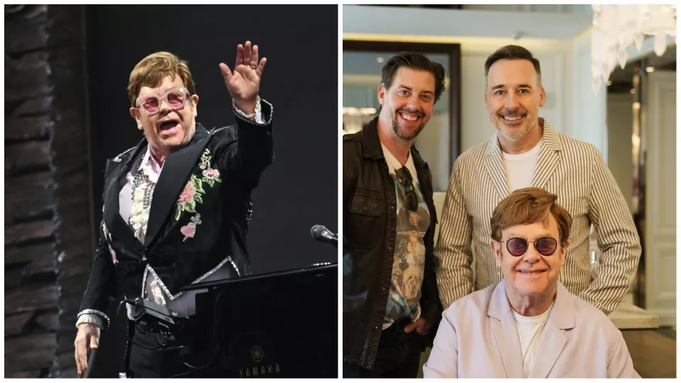 Elton John / S Christian Borle (vľavo hore) a manželom Davidom Furnishom