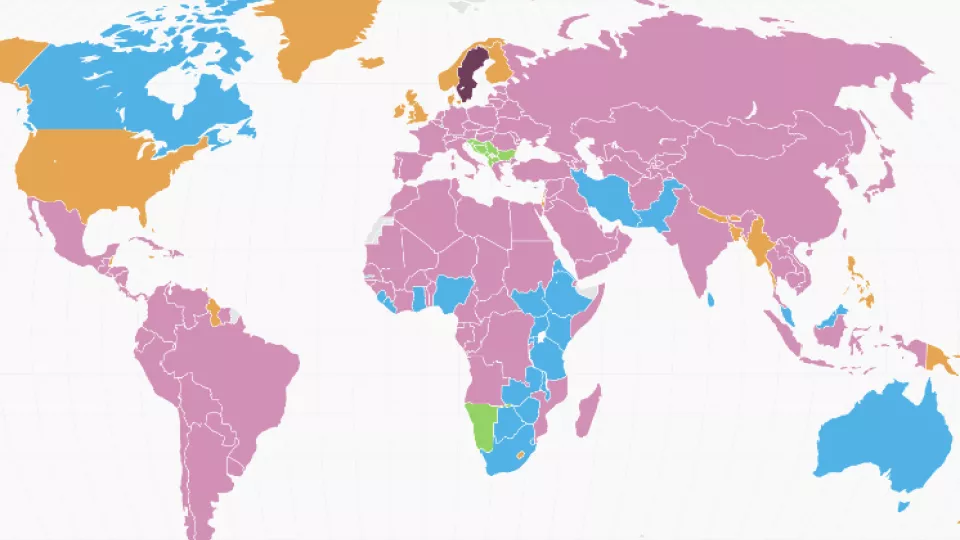 Mapa sveta znázorňujúca popularitu jednotlivých cudzích jazykov vo svete