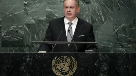 Slovenský prezident Andrej Kiska reční na 71. zasadnutí Valného zhromaždenia OSN (VZ OSN) v sídle OSN v New Yorku 20. septembra 2016. FOTO TASR/AP